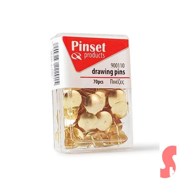 Πινέζες Pinset 70τεμ Χρυσές