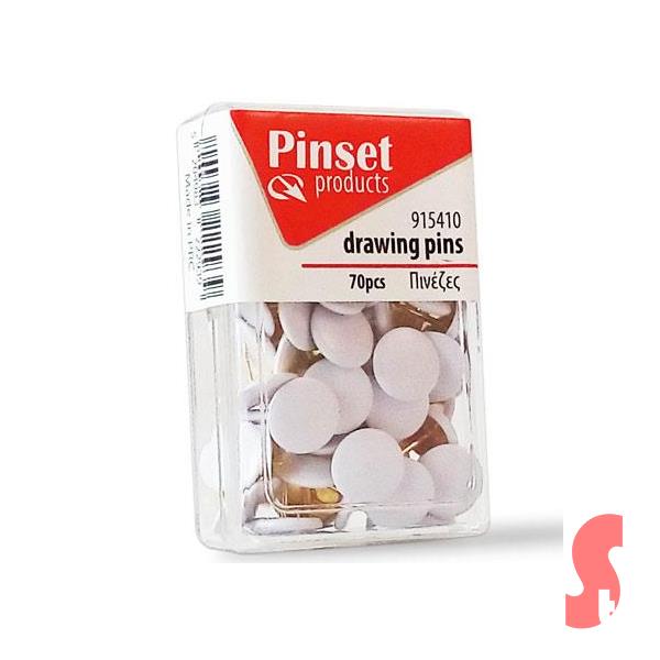 Πινέζες Pinset 70τεμ Άσπρο