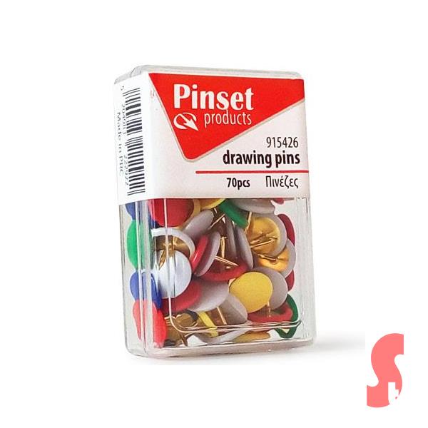 Πινέζες Pinset 70τεμ Χρωματιστές