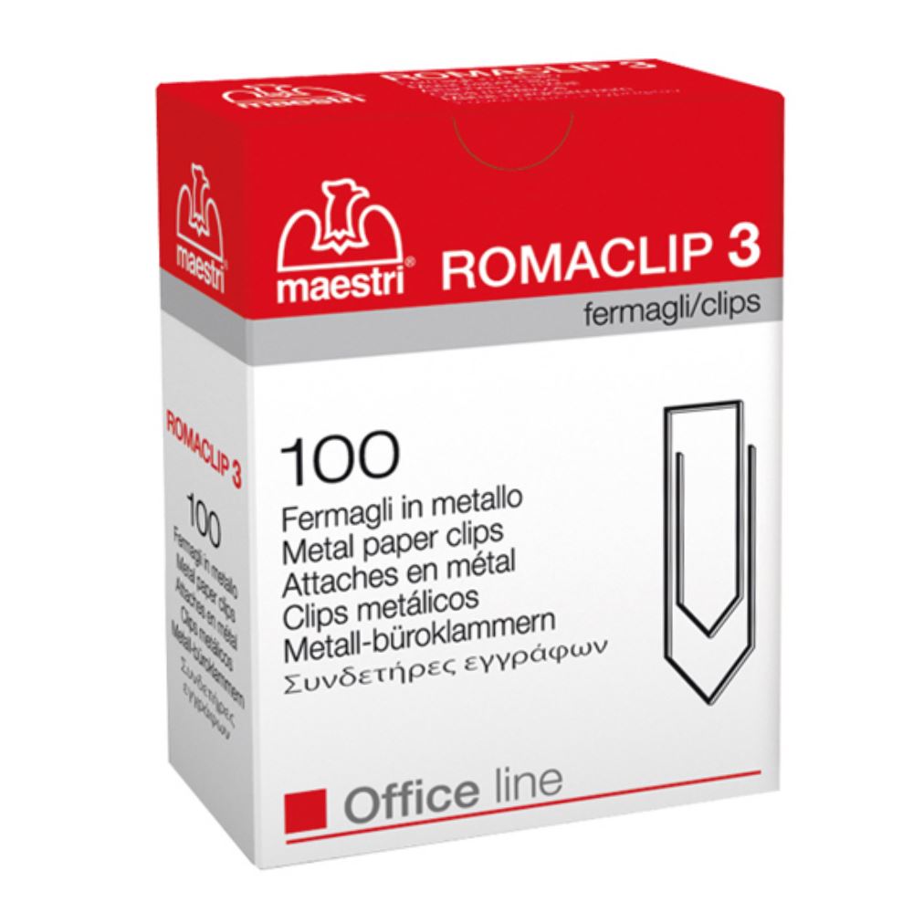 Συνδετήρες Μεταλλικοί ROMA MAESTRI No 3 (Ασημί) (100 Τεμάχια)