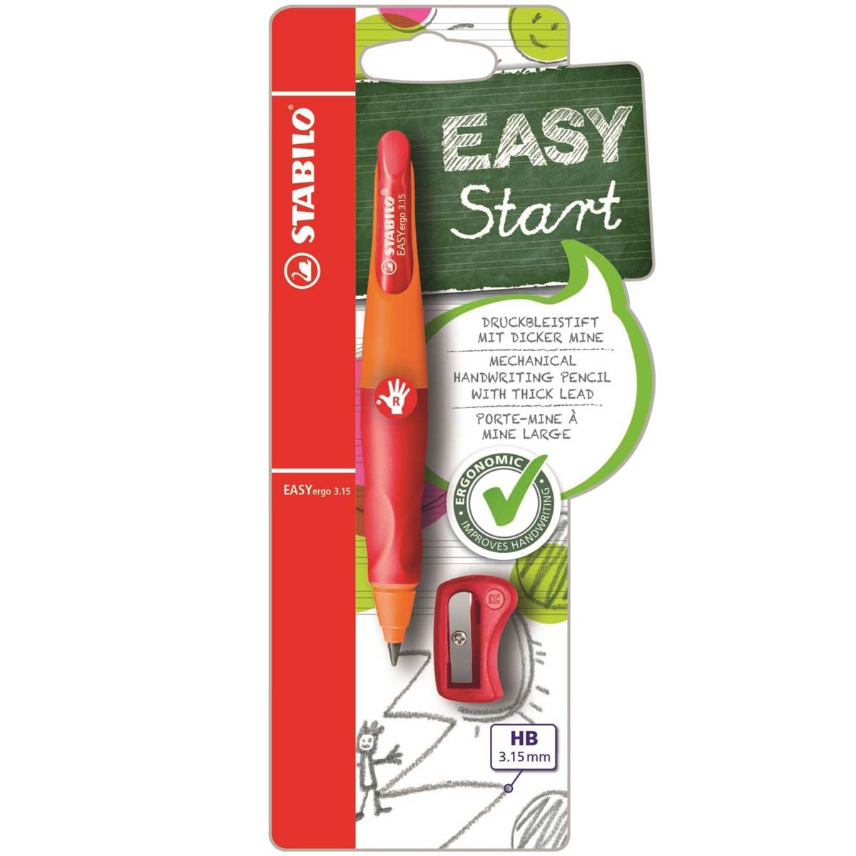 ΜΟΛΥΒΙ STABILO EAYSYERGO ΜΗΧΑΝΙΚΟ 3.15mm R / ΞΥΣΤΡΑ KOKKINH