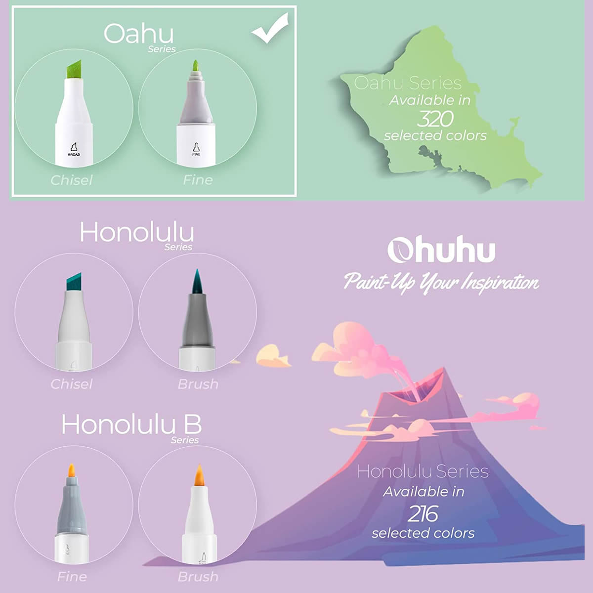 OHUHU – ΣΕΤ ΜΑΡΚΑΔΟΡΩΝ OAHU ALCHOHOL ART MARKERS 48PCS FINE & CHISEL - Image 5