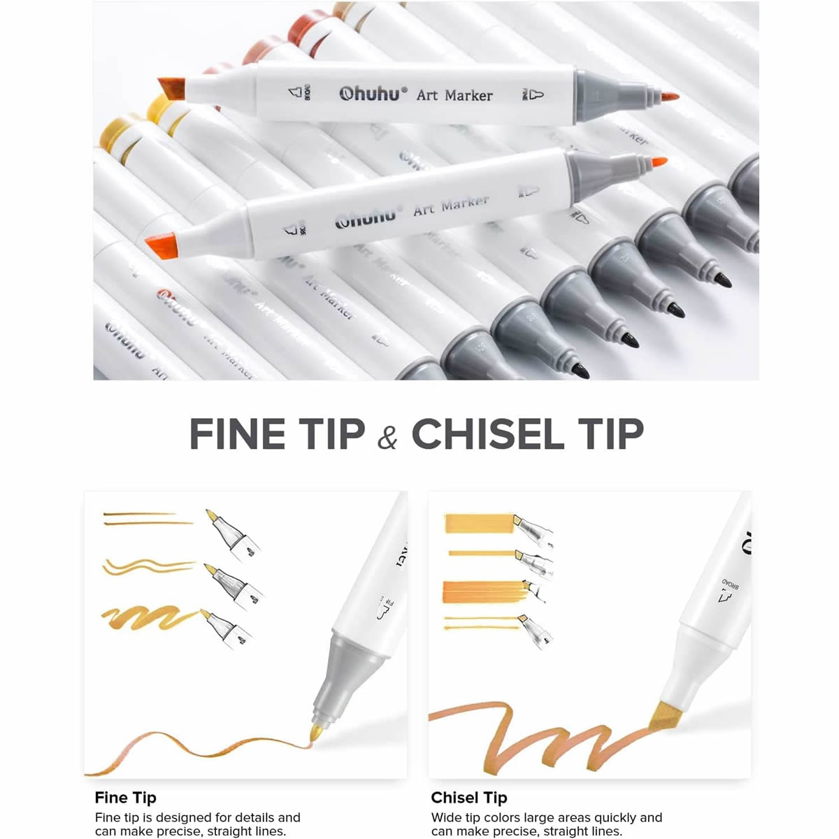 OHUHU – ΣΕΤ ΜΑΡΚΑΔΟΡΩΝ OAHU ALCHOHOL ART MARKERS 48PCS FINE & CHISEL - Image 4
