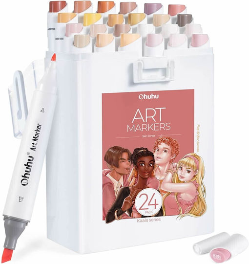 Ohuhu Kaala Skin Tone Μαρκαδόροι Ζωγραφικής Διπλής Μύτης Σετ 24τμχ