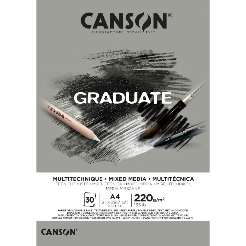 Canson Graduate Mixed Media Grey A4 220g 30φ.