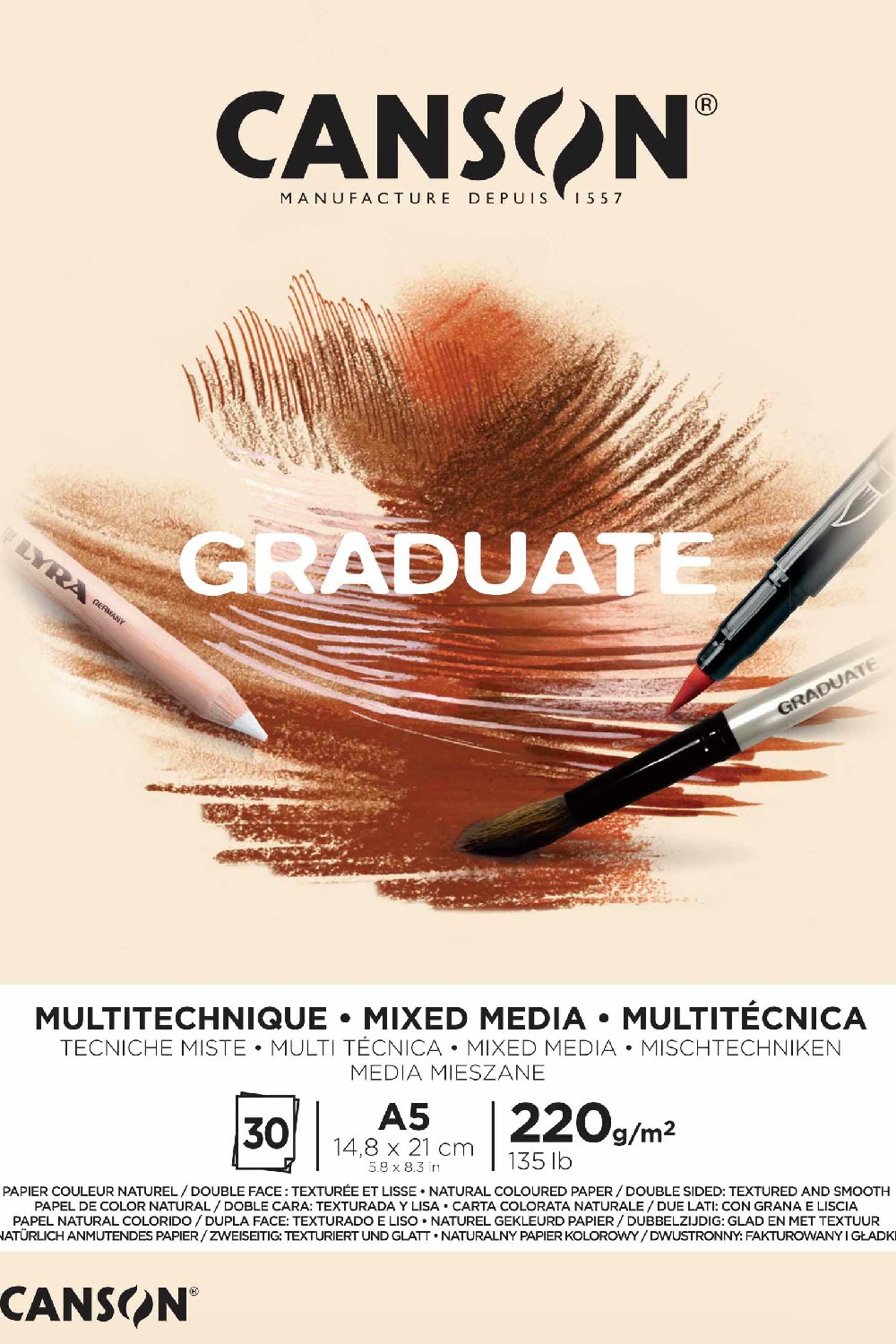 Μπλοκ Canson Graduate Mix Media Α5 220gr Natural Coloured Paper
