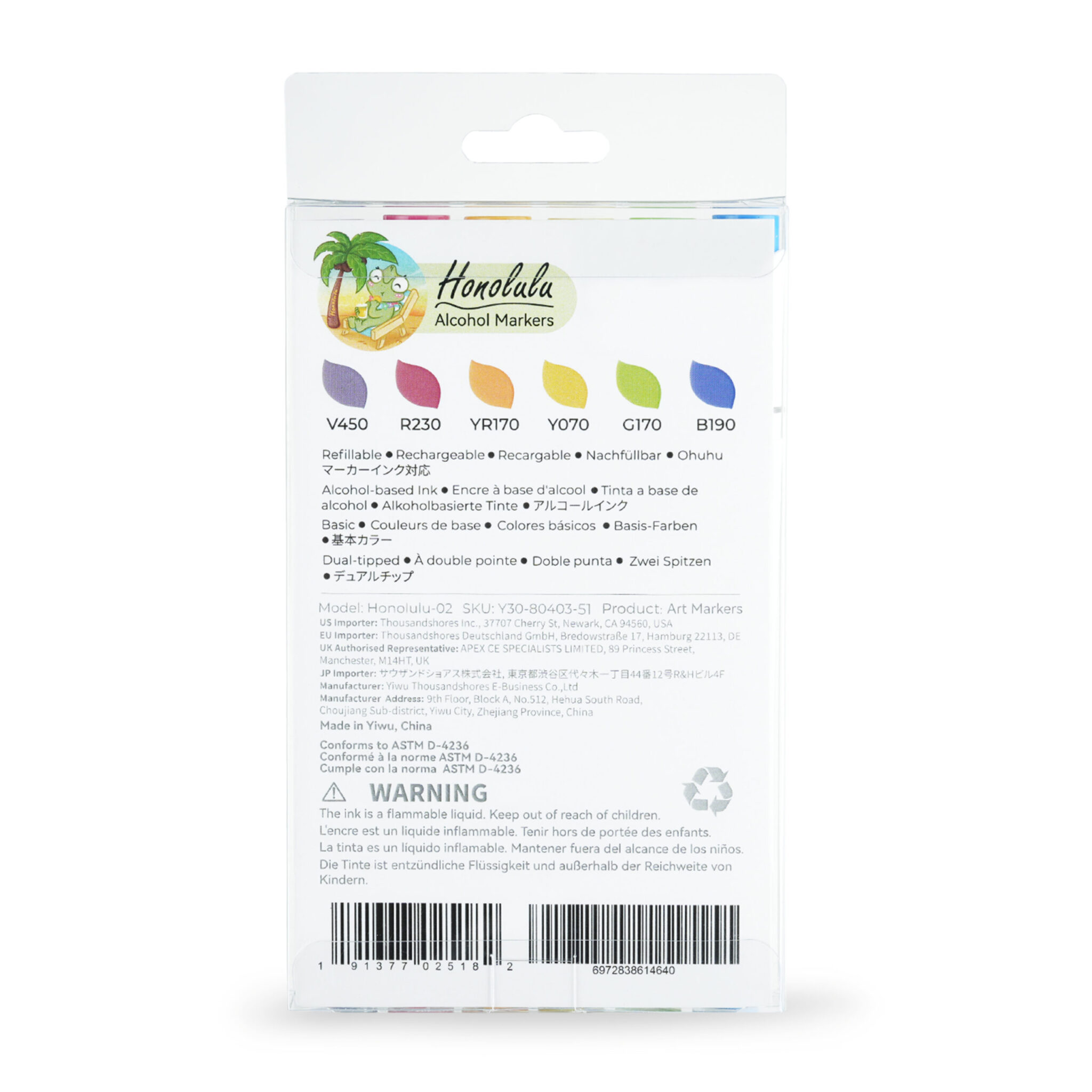 Ohuhu Honolulu Alcohol Markers Σετ Μαρκαδόρων 6 Basic Tones Brush & Chisel - Image 2