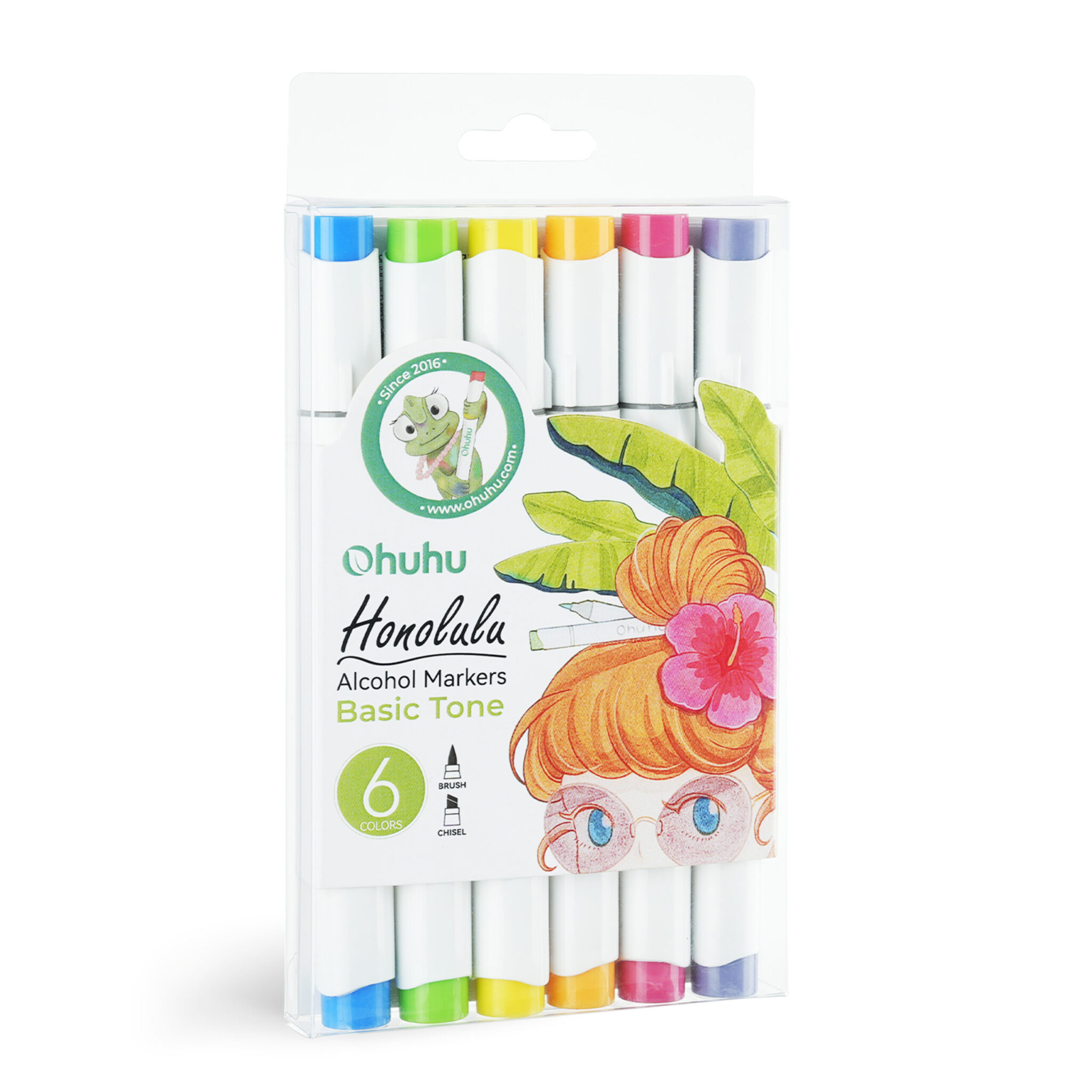 Ohuhu Honolulu Alcohol Markers Σετ Μαρκαδόρων 6 Basic Tones Brush & Chisel - Image 3