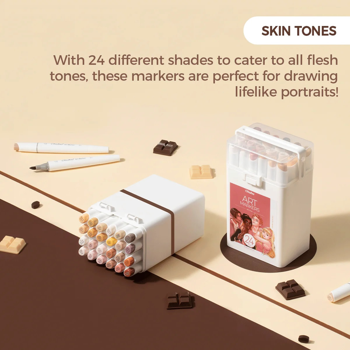 OHUHU Kaala Alcohol Art Markers Σετ Μαρκαδόρων 24 Skin Tones Chisel & Fine - Image 2