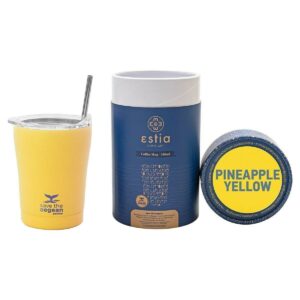 Estia Coffee Mug Save The Aegean Ποτήρι Θερμός με Καλαμάκι Pineapple Yellow 350ml